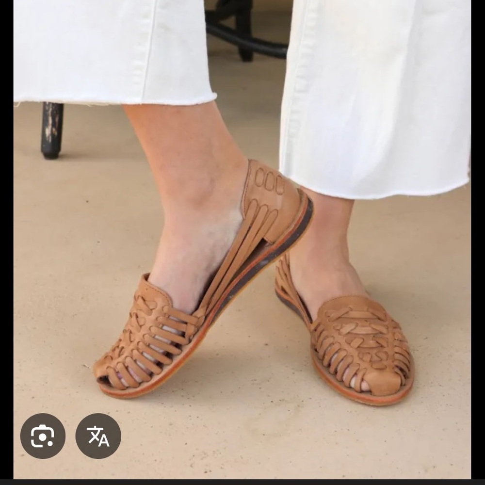 Nisolo Tan Woven Leather Huarache Flats Almond Leather‎